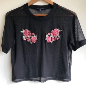 One Clothing Size S Black Sheer Crop Top Flowers